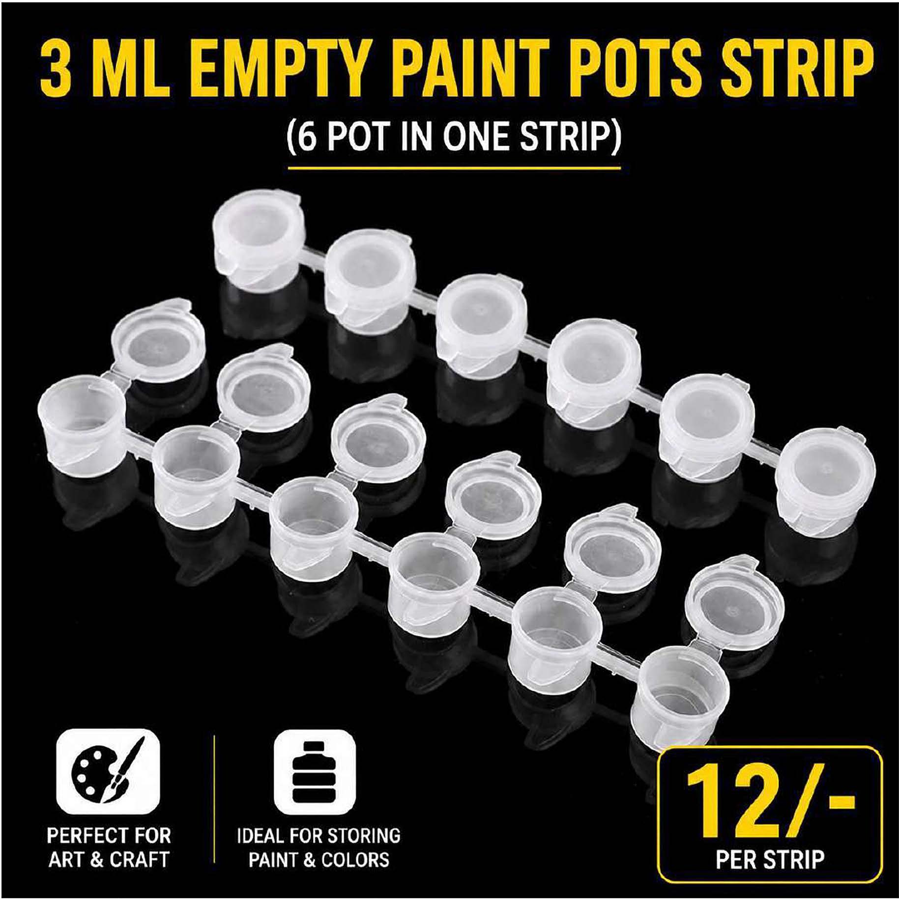 3 ML Empty Paint Pots Strip (6 pots)