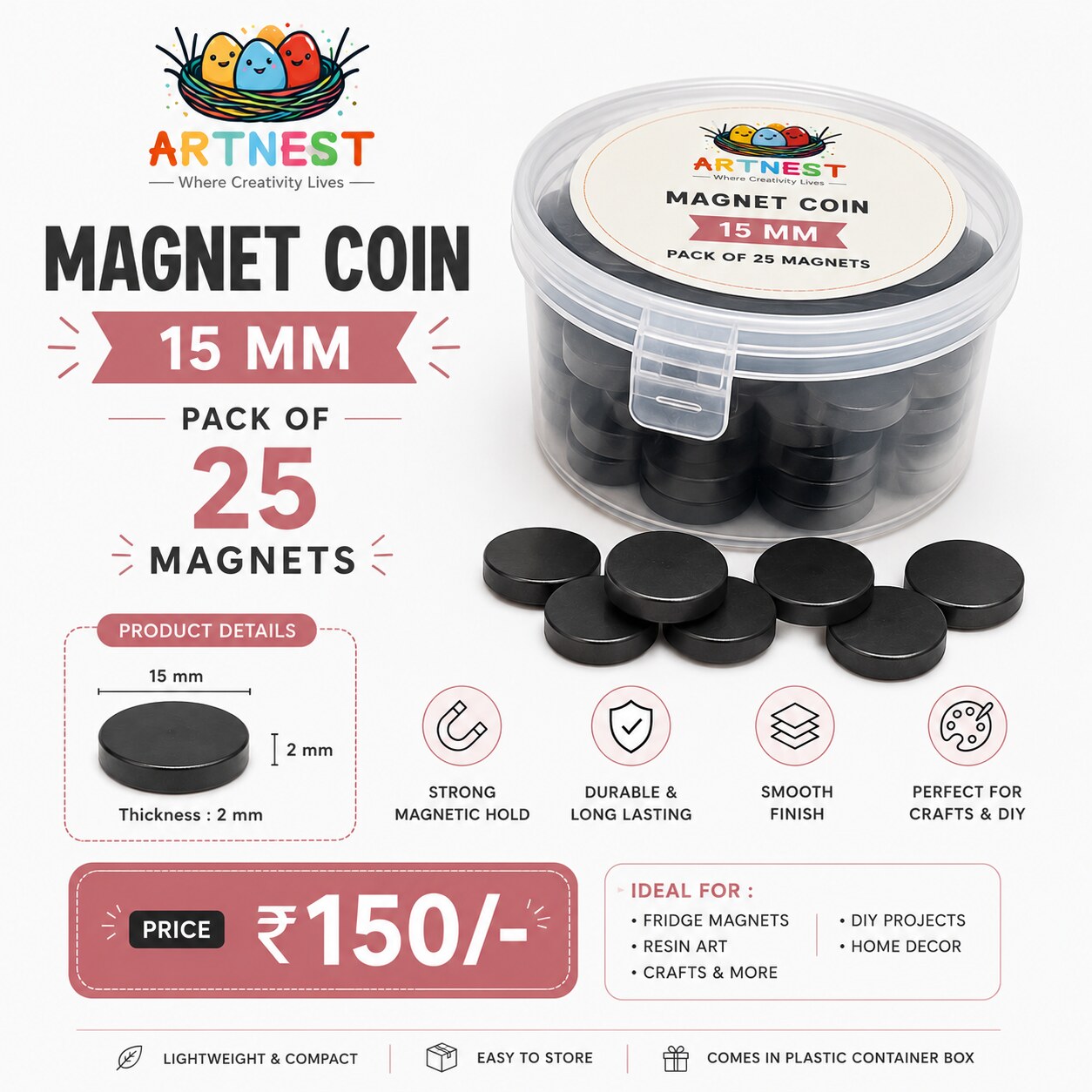 Magnet Coin 15MM — Pack of 25