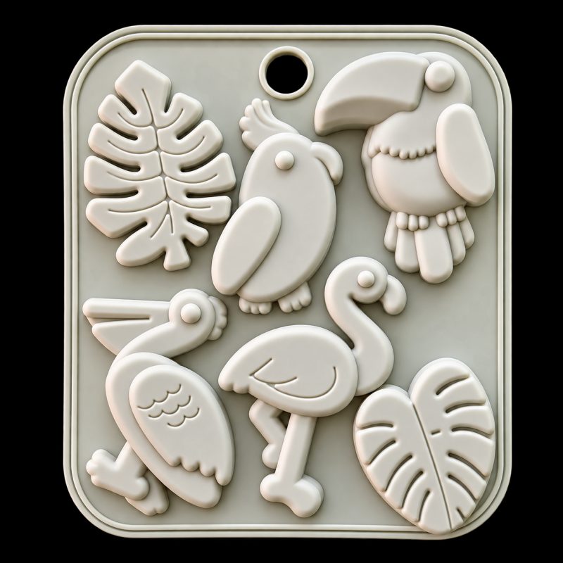 6 Cavity Tropical Birds & Monstera Silicone Mould