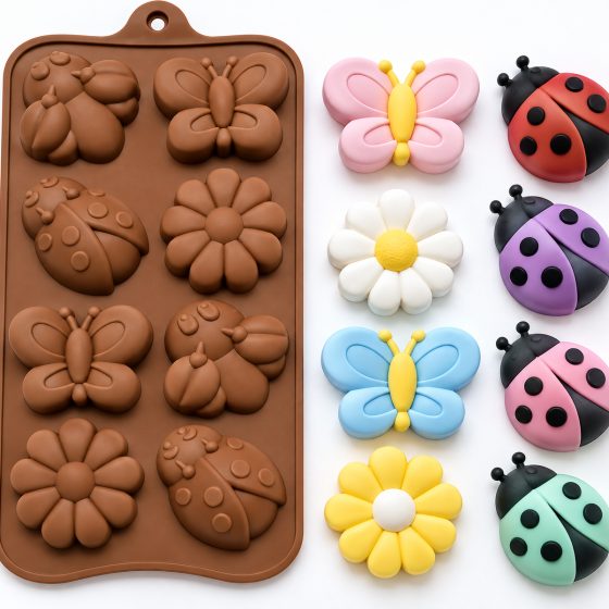 8 Cavity Butterfly, Ladybug & Flower Silicone Mould — image 2
