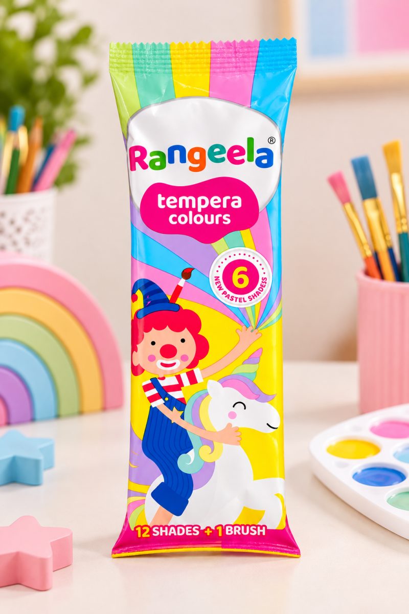 12 Colours Tempera Colour Kit with Brush – Unicorn Pastel & Common Shades