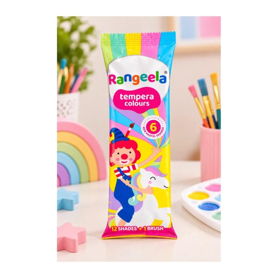 12 Colours Tempera Colour Kit with Brush – Unicorn Pastel & Common Shades
